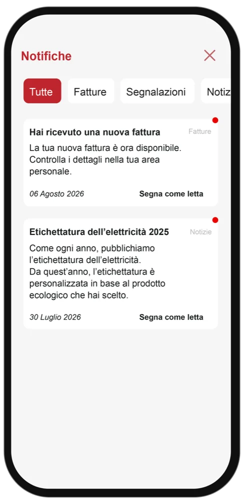 Schermata delle notifiche nell’app MyAIL